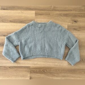 Love Tree Fuzzy Knit Woman’s Cropped Sweater | Light Blue/Green | Size S